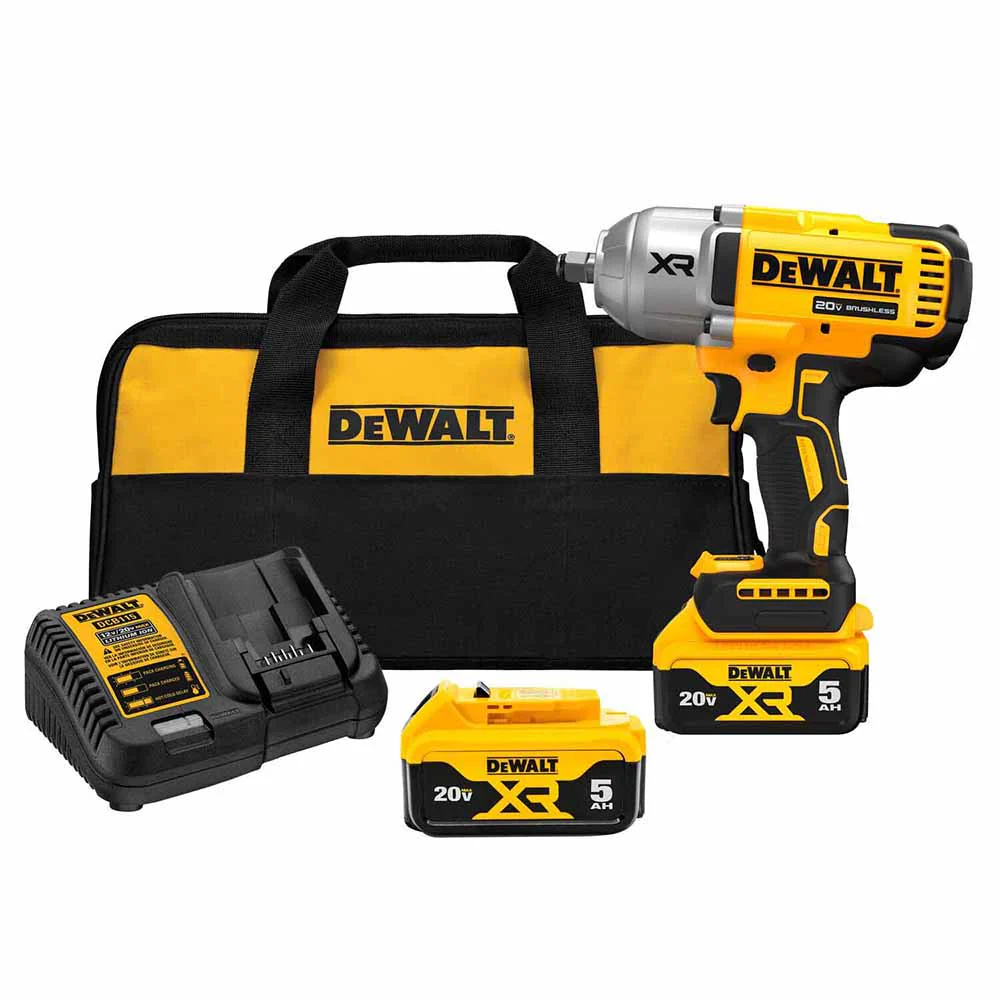 DeWalt DCF900P2 20V MAX* XR 1/2 In. High Torque Impact Wrench with Hog Ring Anvil with (2) 5.0 Ah Battery & Charger Kit - Moutools