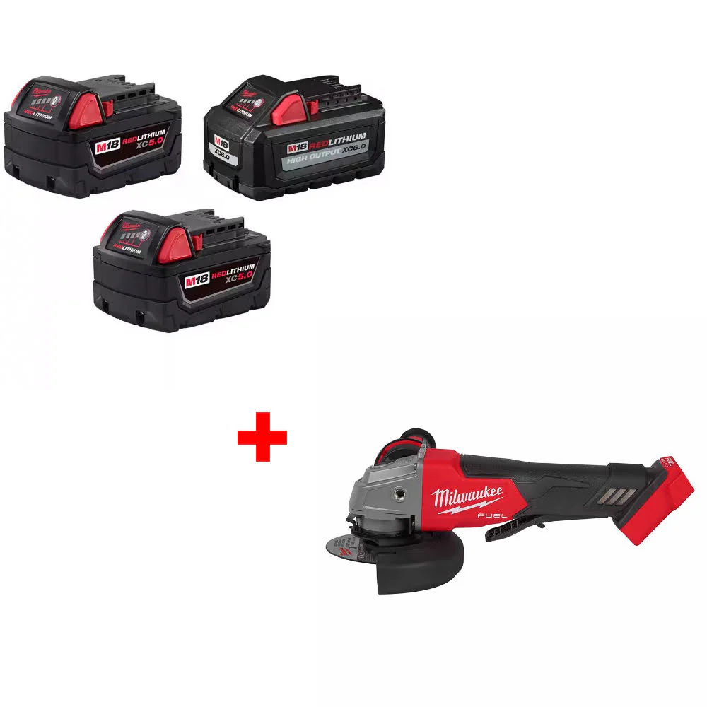 Milwaukee 48-11-1856 M18 18V Battery 3-Pack W/ FREE 2880-20 M18 FUEL Grinder - Moutools