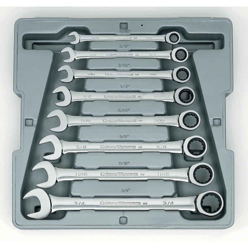 GearWrench 9308D 8 Pc. 72-Tooth 12 Point Ratcheting Combination SAE Wrench Set - Moutools