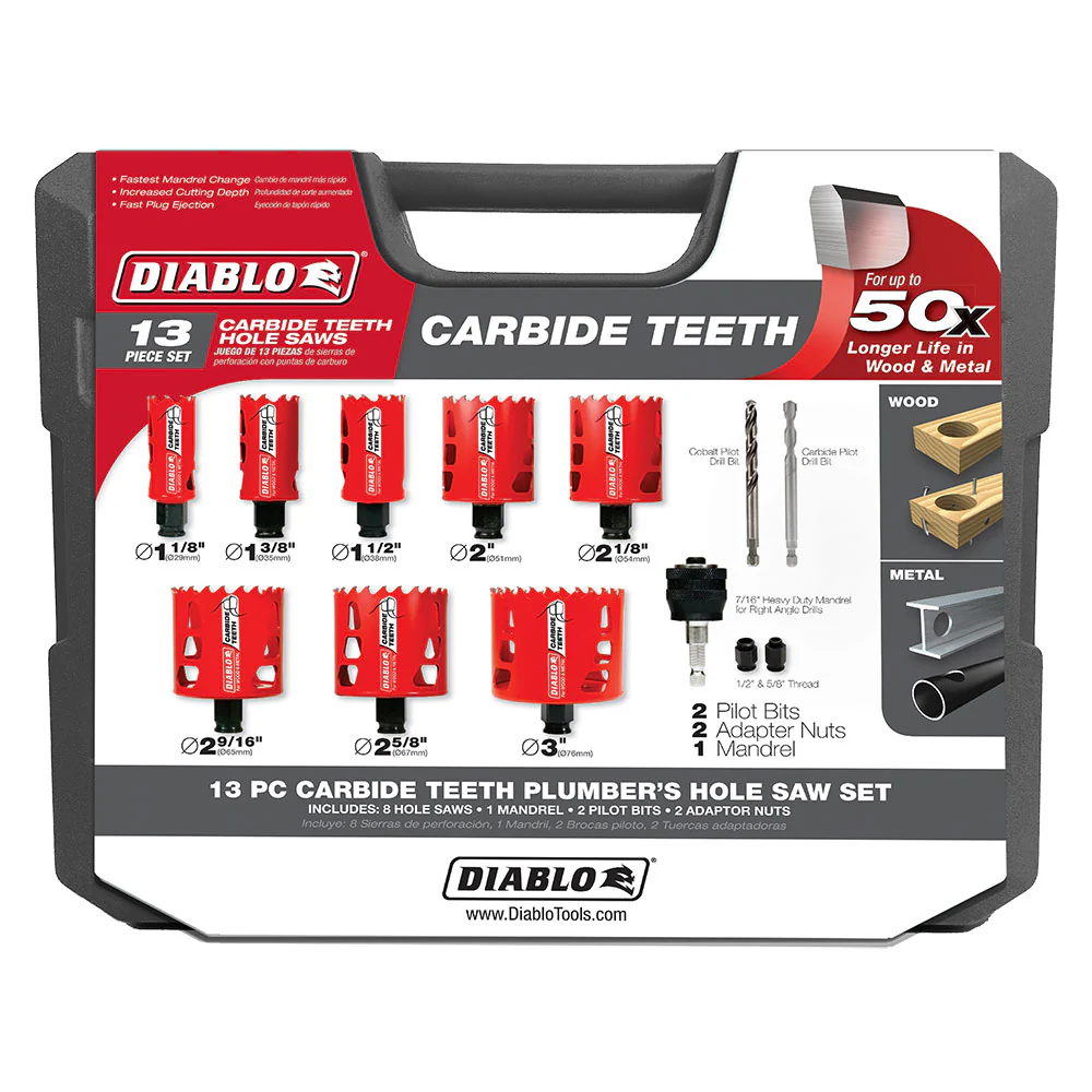 Diablo DHS13SPLCT 13 Pc Carbide Plumbers Hole Saw Set - Moutools
