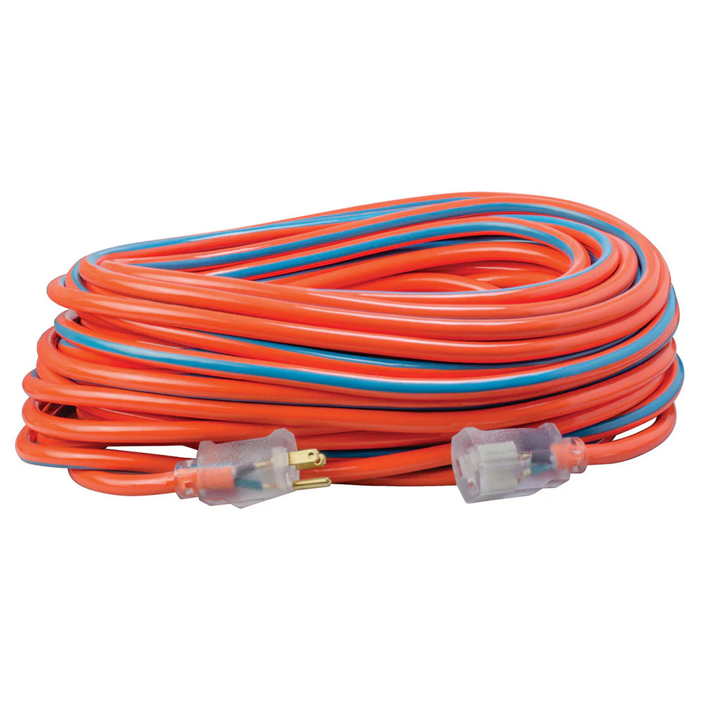 Southwire 2549SW003V 12/3 100' SJTW Orange/Blue Extension Cord with Lighted End - Moutools