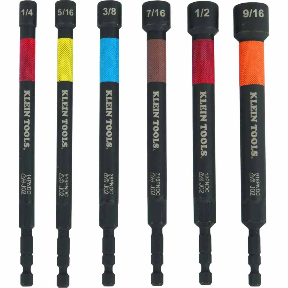 Klein 32930 Magnetic Color-Coded Power Nut Setters, 6-Piece Set - Moutools