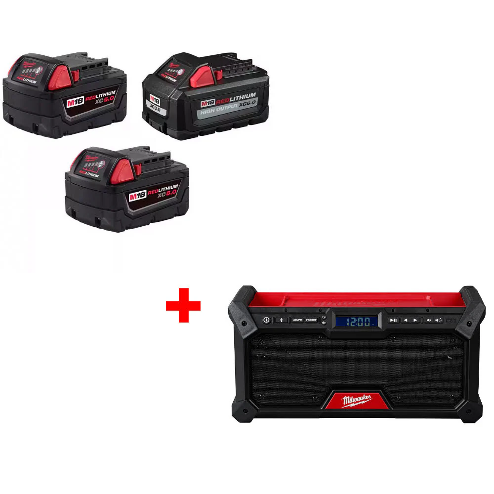 Milwaukee 48-11-1856 M18 18V Battery 3-Pack W/ FREE 2952-20 M18 Jobsite Radio - Moutools