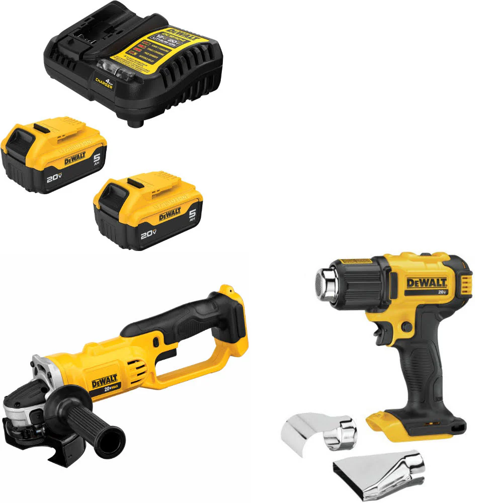 DeWalt DCB205-2C 20V MAX Starter Kit W/ DCG412B 20V Cut-Off Tool & Heat Gun - Moutools