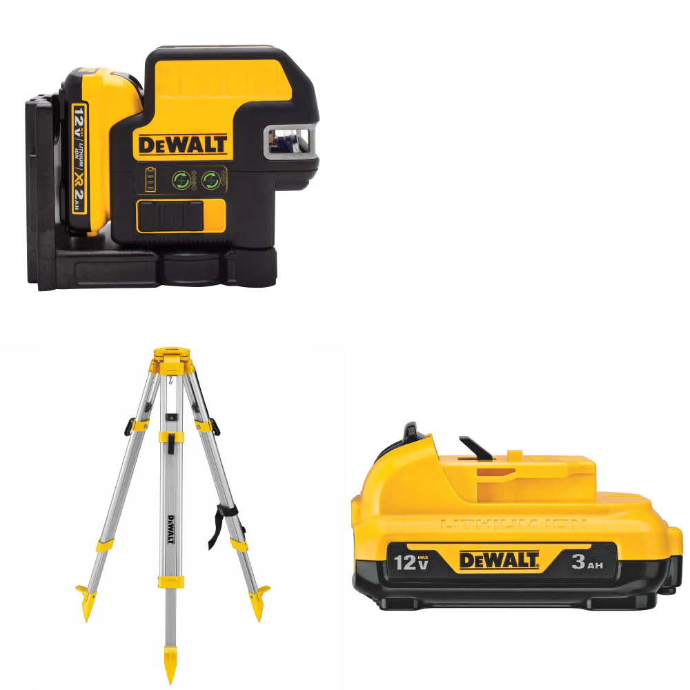 DeWalt DW0825LG 12V 5 Spot Green Laser W/ FREE DW0737 Laser Tripod & 12V Battery - Moutools