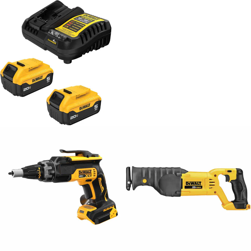 DeWalt DCB205-2C 20V Max Starter Kit W/ DCF630B 20V Screwgun & Recip Saw, Bare - Moutools