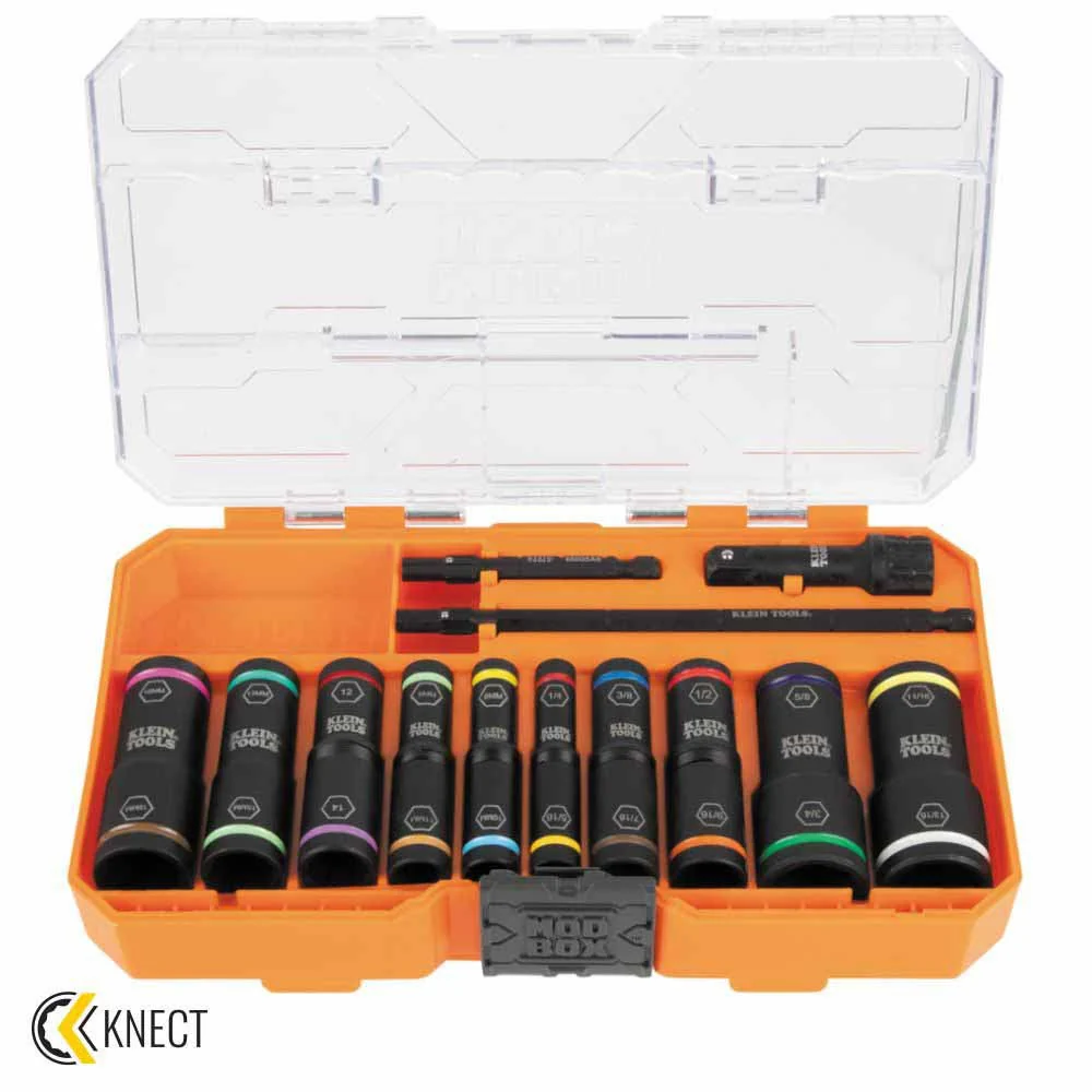 Klein Tools 65239 KNECT Flip Impact Socket Set, SAE and Metric, 13-Piece - Moutools