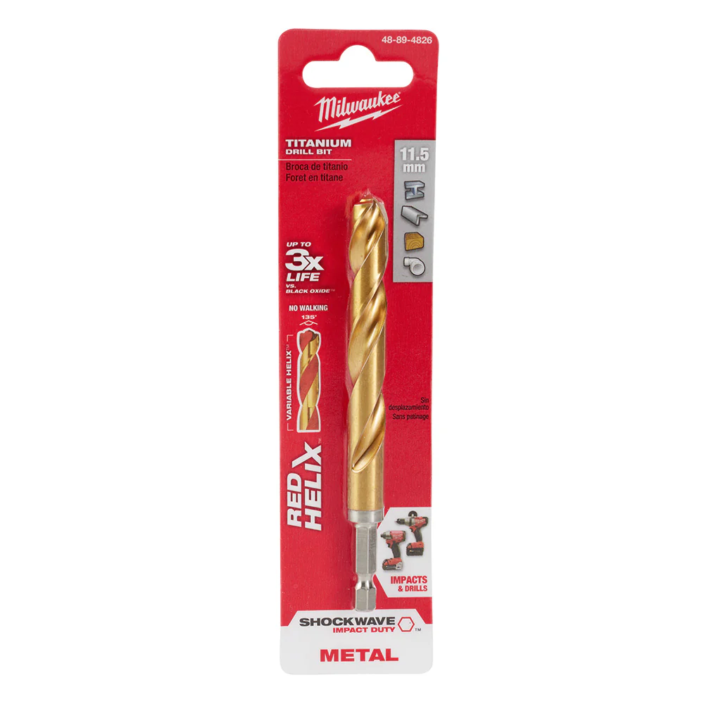 Milwaukee 48-89-4826 11.5mm Metric Titanium SHOCKWAVE™ Red Helix Bit - Moutools