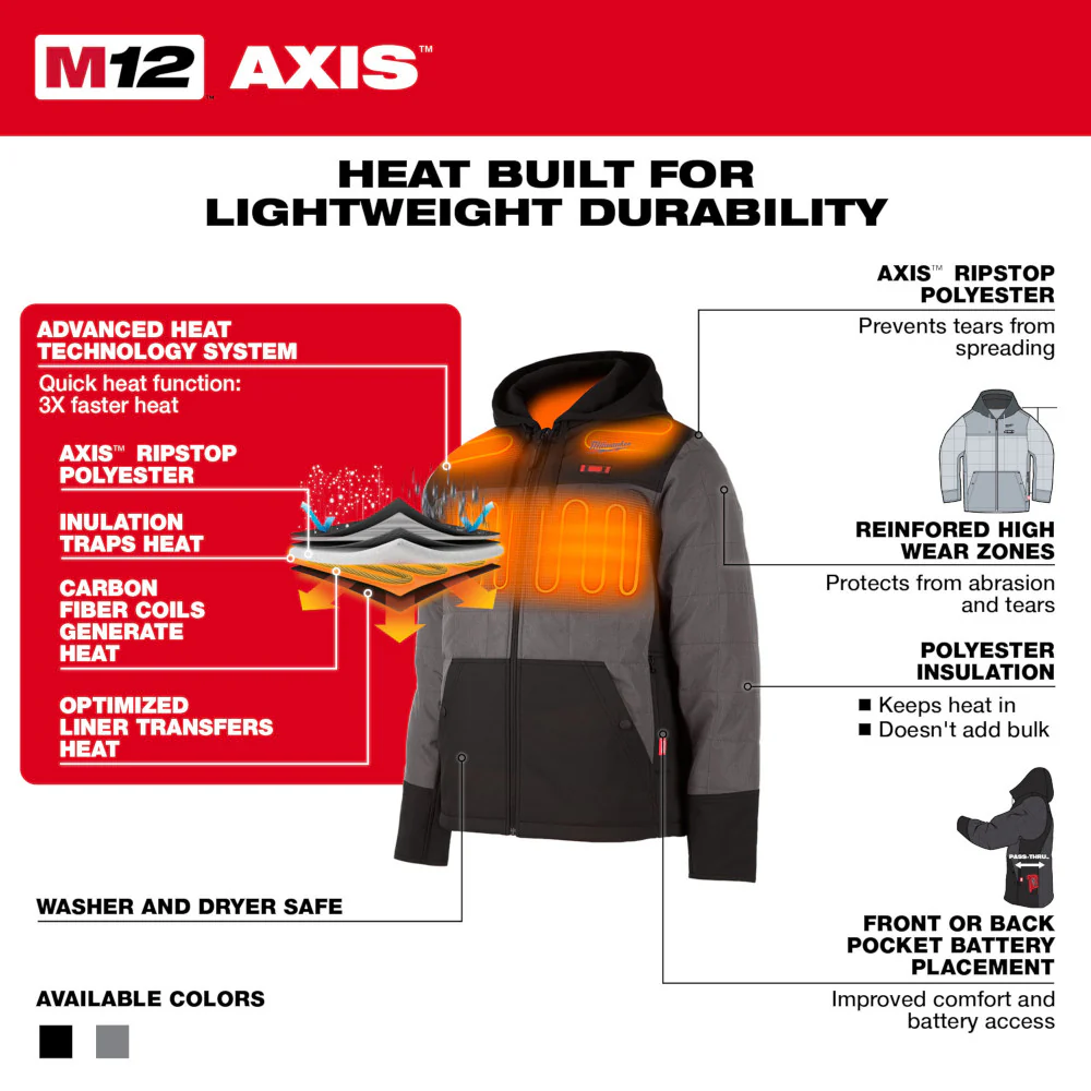 Milwaukee 205G-21 M12 Heated AXIS Hooded Jacket Kit Gray - Moutools