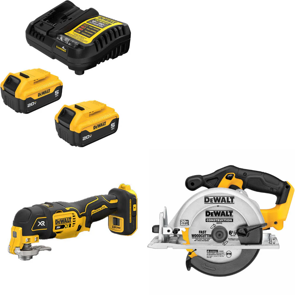 DeWalt DCB205-2C 20V 5Ah Starter Kit W/ FREE DCS356B 20V Multi-Tool & Circ Saw - Moutools