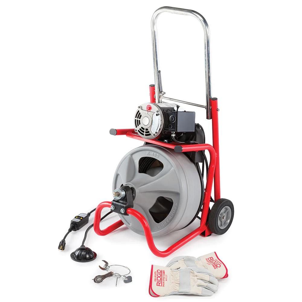 RIDGID 26998 K-400 Drum Machine with C-45 IW Cable & Gloves - Moutools