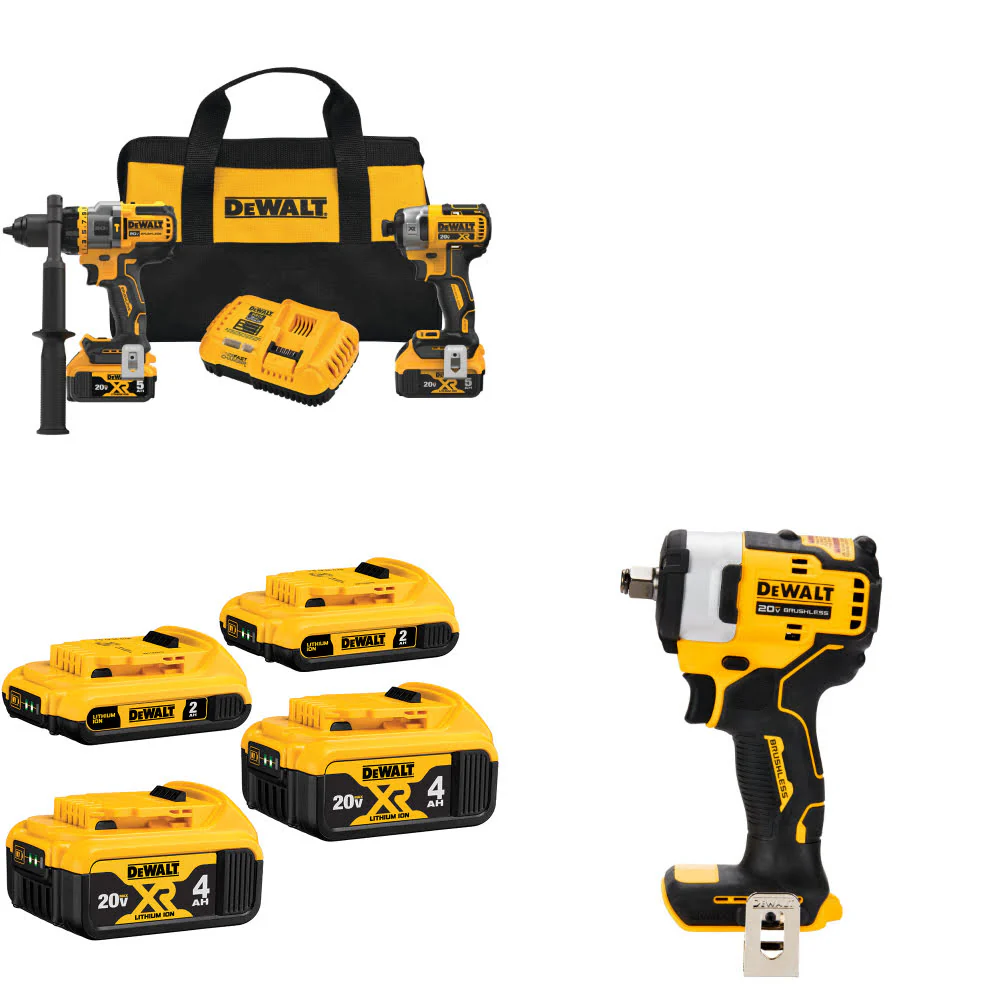 DeWalt DCK2100P2 20V 2-Tool Combo Kit W/ 20V Battery-4Pk & FREE Impact Wrench - Moutools