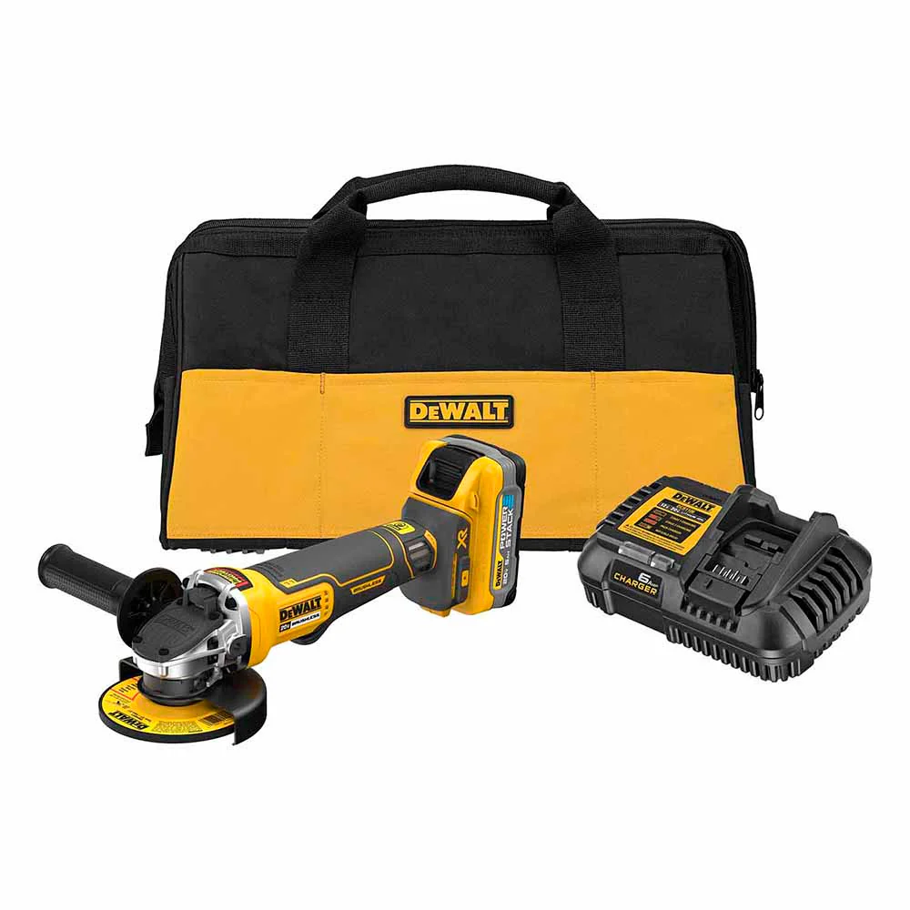 DeWalt DCG413H1 20V Max XR Brushless Cordless 4-1/2 In. Paddle Switch Small Angle Grinder Kit With Dewalt Powerstack 5.0 Ah Battery - Moutools
