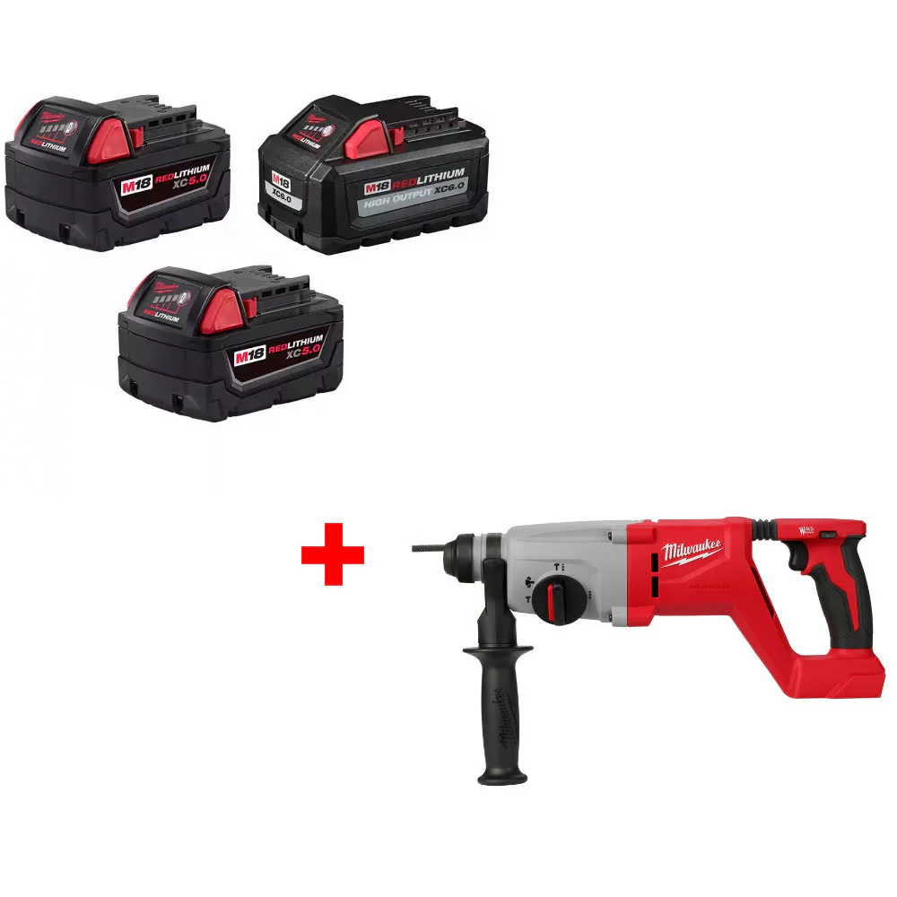Milwaukee 48-11-1856 M18 18V Battery 3-Pack W/ FREE 2613-20 M18 Rotary Hammer - Moutools
