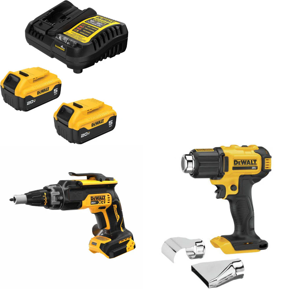 DeWalt DCB205-2C 20V Max Starter Kit W/ DCF630B 20V Screwgun & Heat Gun, Bare - Moutools