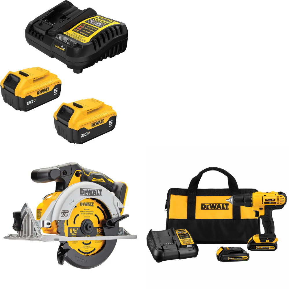 DeWalt DCB205-2C 20V MAX Starter Kit W/ DCS565B 20V Circ Saw & Drill/Driver Kit - Moutools