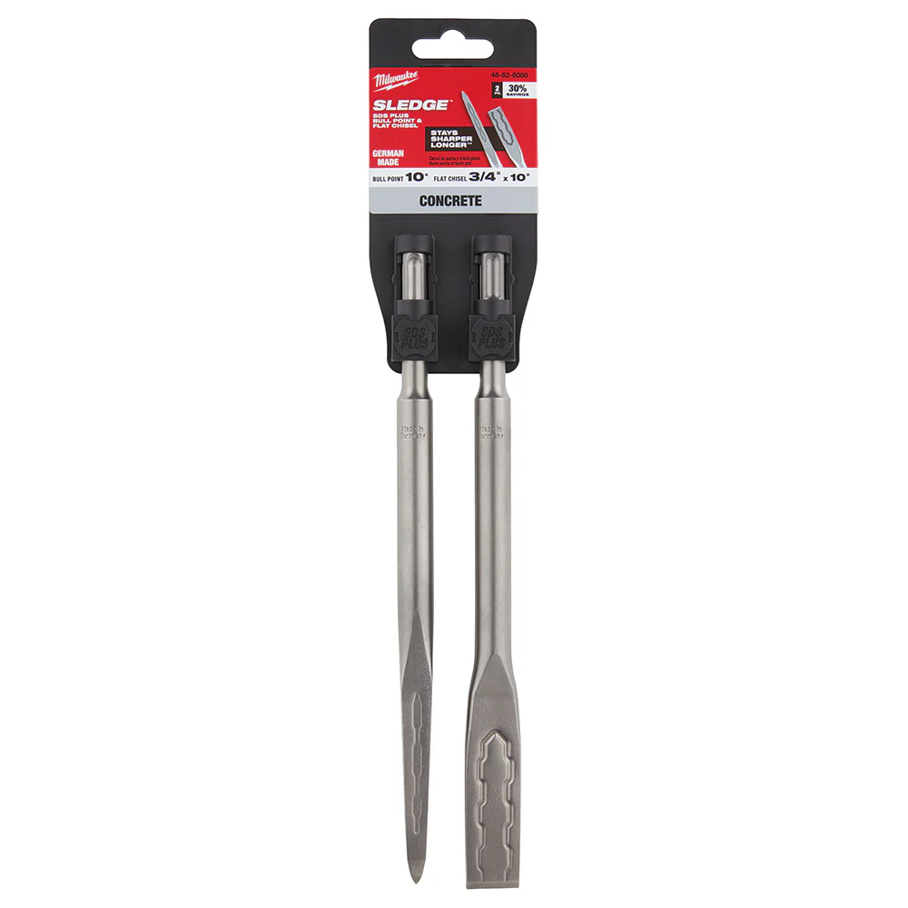 Milwaukee 48-62-6080 SDS-PLUS SLEDGE™ Bull Point & Flat Chisel 2 Pack - Moutools