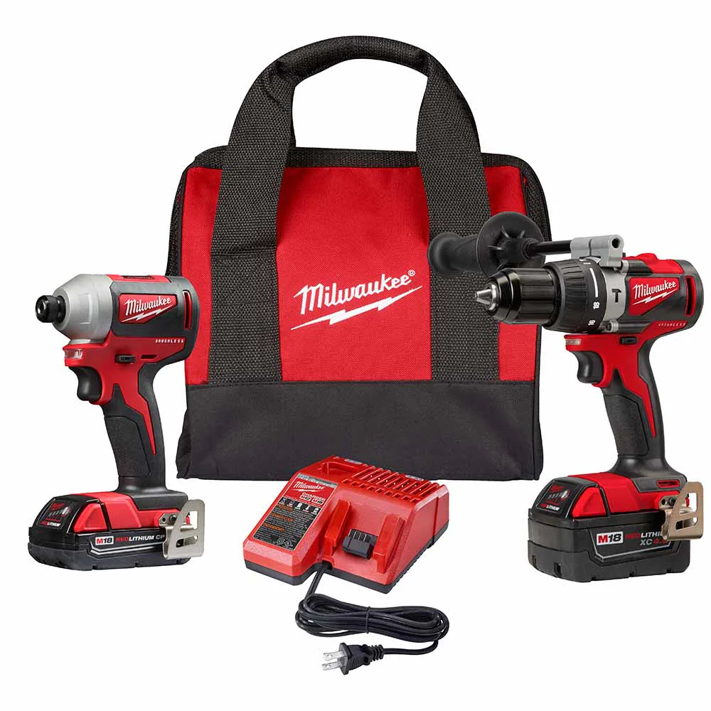 Milwaukee 2893-22CX M18 Brushless Hammer Drill/Impact Combo Kit 2.0,4.0 - Moutools