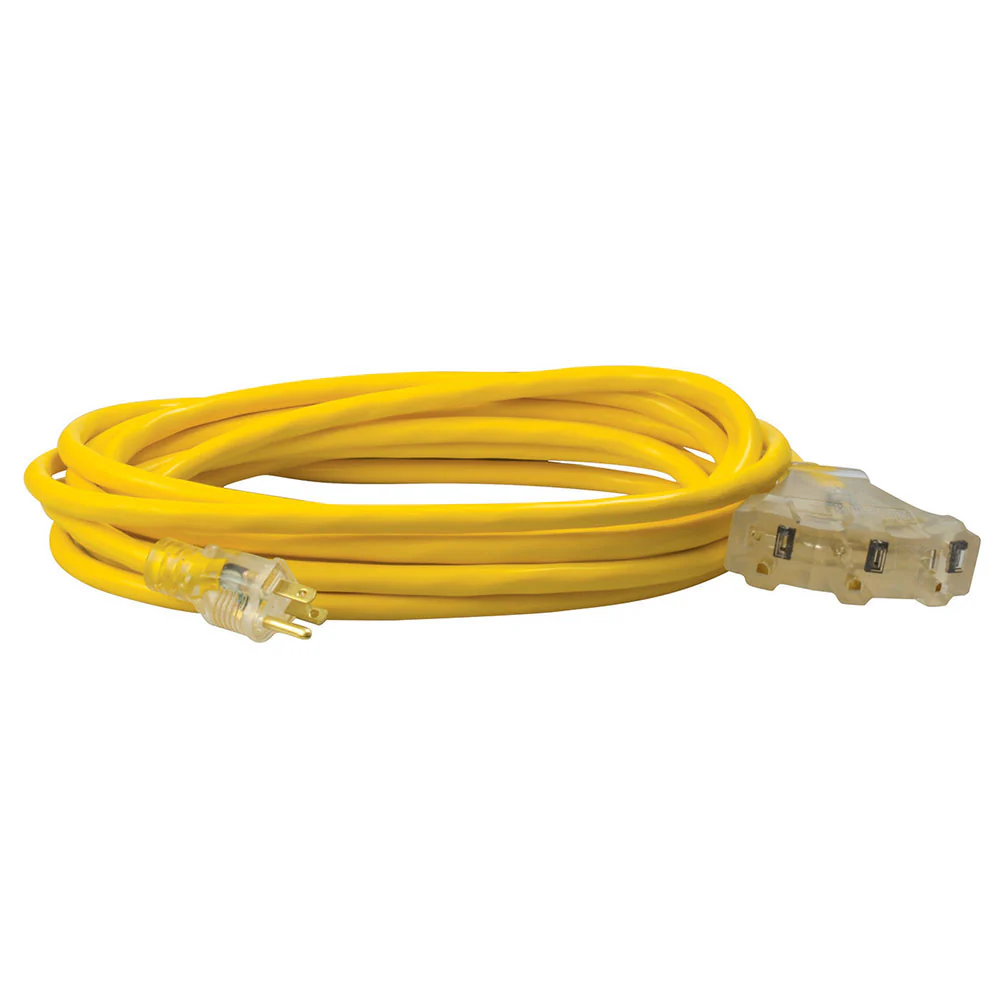 Southwire 4187SW8802 12/3 25' SJTW Tri-Source Yellow Extension Cord W/Lighted End - Moutools