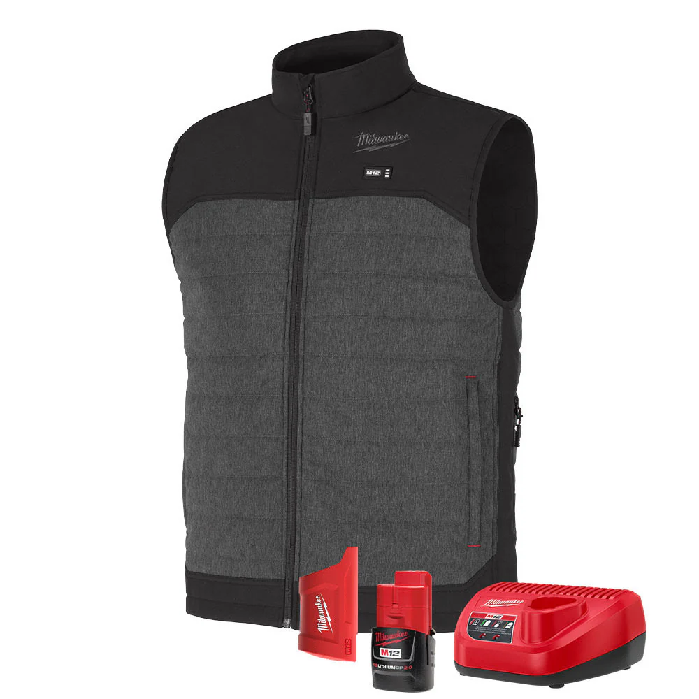 Milwaukee M300G-21 M12 Heated Gray Axis Vest with (1) 2.0 Ah Battery and Charger - Moutools