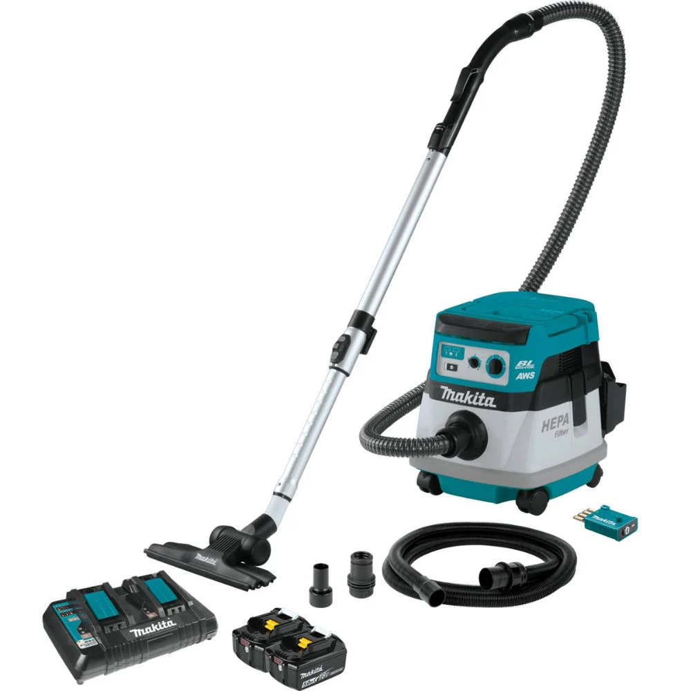 Makita XCV22PTU 36V (18V X2) LXT Brushless 2.1 Gallon HEPA Filter Dry Dust Extractor/Vacuum Kit, AWS (5.0Ah) - Moutools