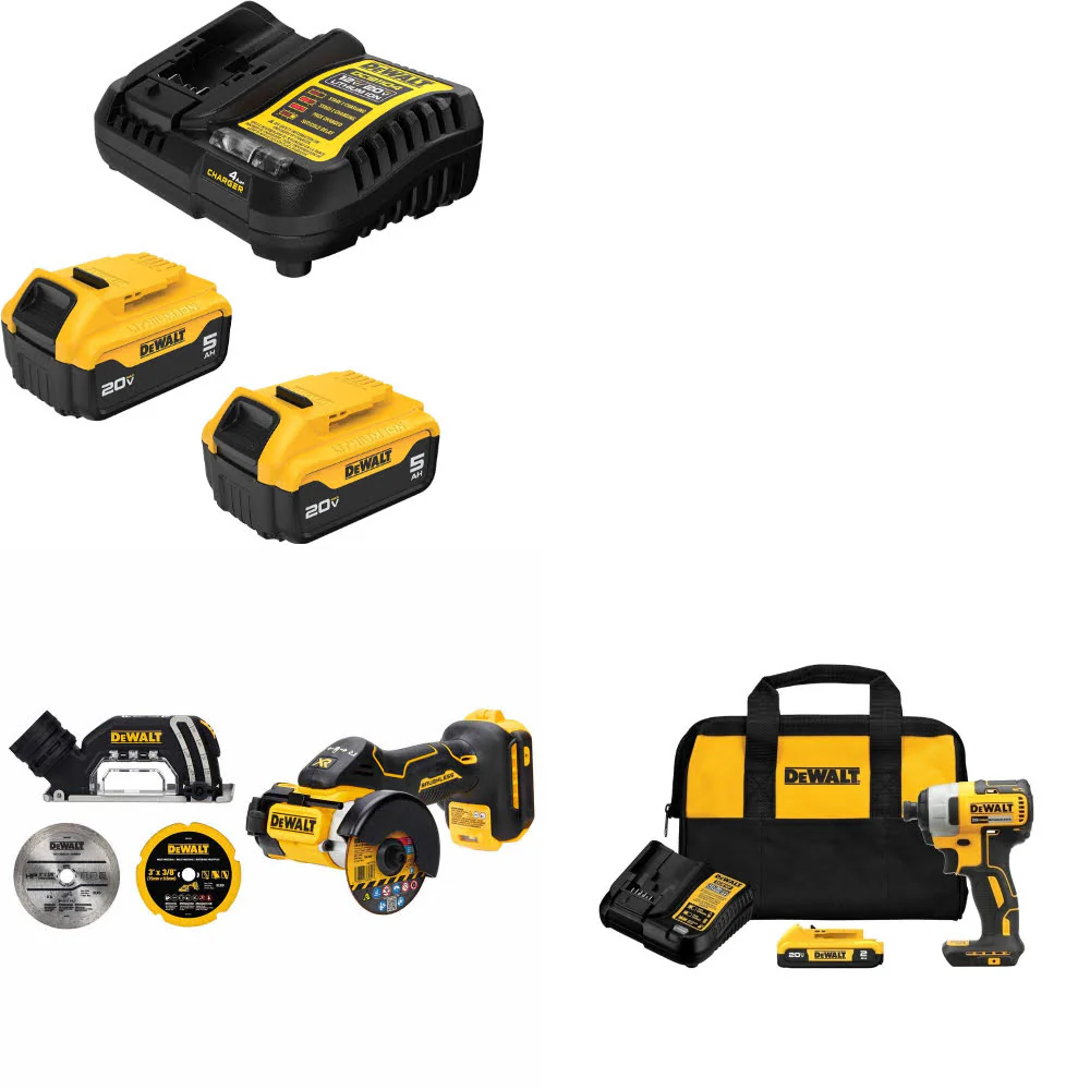 DeWalt DCB205-2C 20V Starter Kit W/ DCS438B 20V Cut-Off Tool & Impact Driver Kit - Moutools