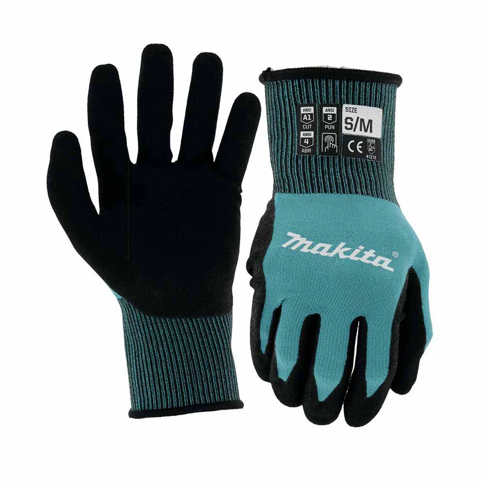 Makita T-04117 FitKnit Cut Level 1 Nitrile Coated Dipped Gloves (Small/Medium) - Moutools