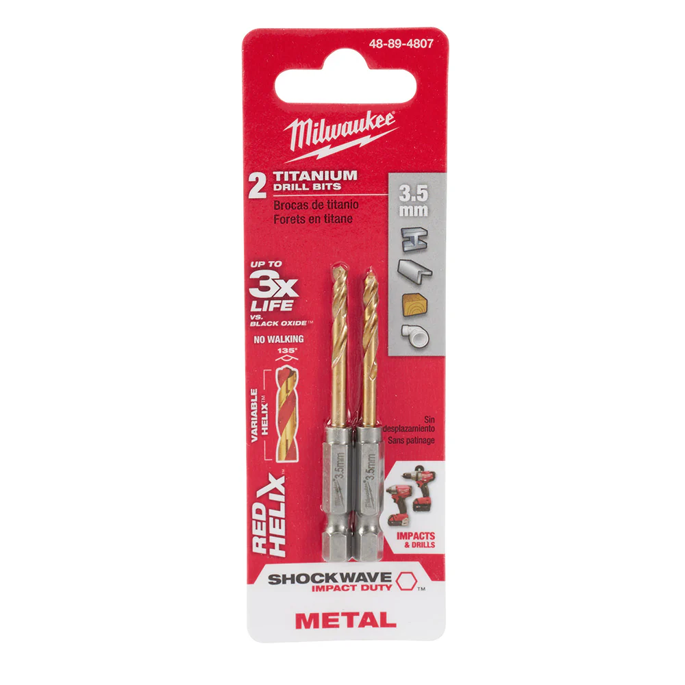 Milwaukee 48-89-4807 3.5mm Metric Titanium SHOCKWAVE™ Red Helix Bit - Moutools