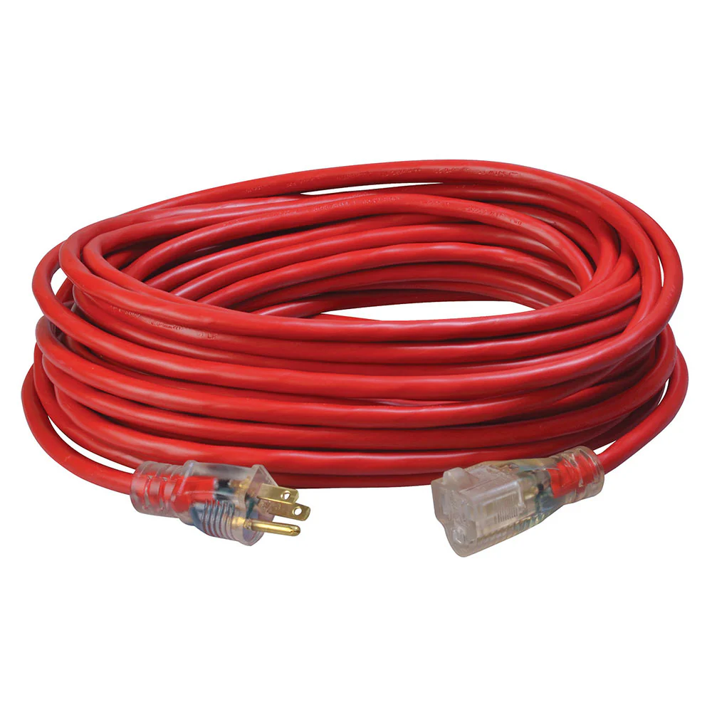 Southwire 2488SW8804 14/3 50' SJTW Red Extension Cord with Lighted End - Moutools