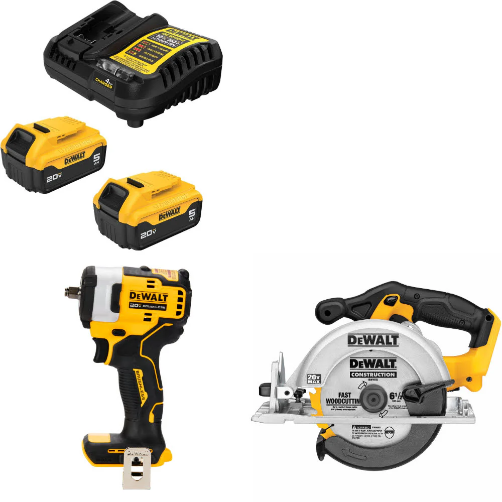 DeWalt DCB205-2C 20V Starter Kit W/ FREE DCF913B 20V Impact Wrench & Circ Saw - Moutools