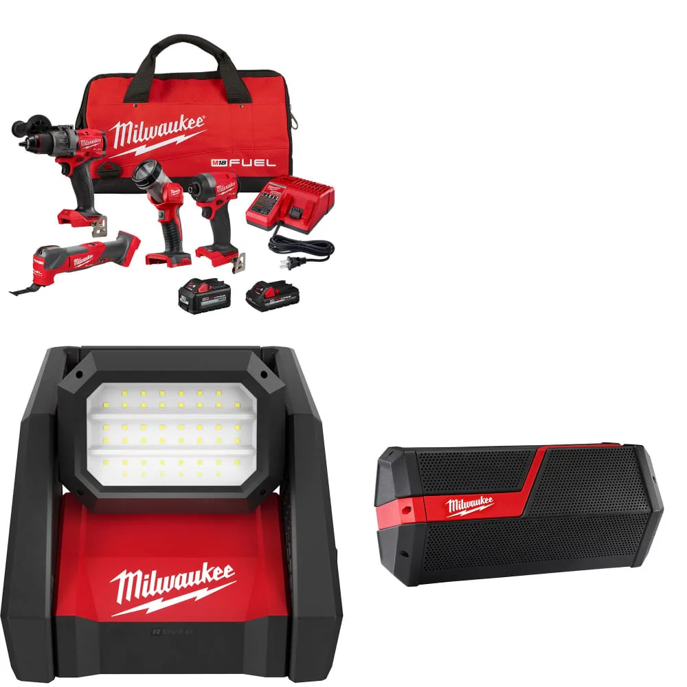 Milwaukee 3698-24MT M18 4-Tool Combo Kit W/ FREE 2366-20 M18 Light & Speaker - Moutools
