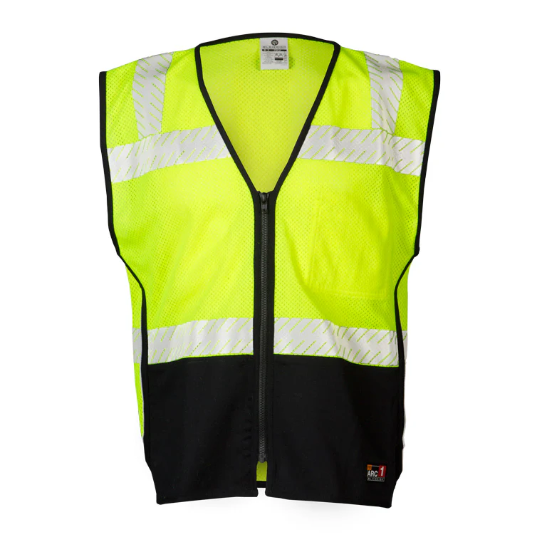 ML Kishigo FM410-M M Lime Flame Resistant Premium Black Series Mesh Vest - Moutools