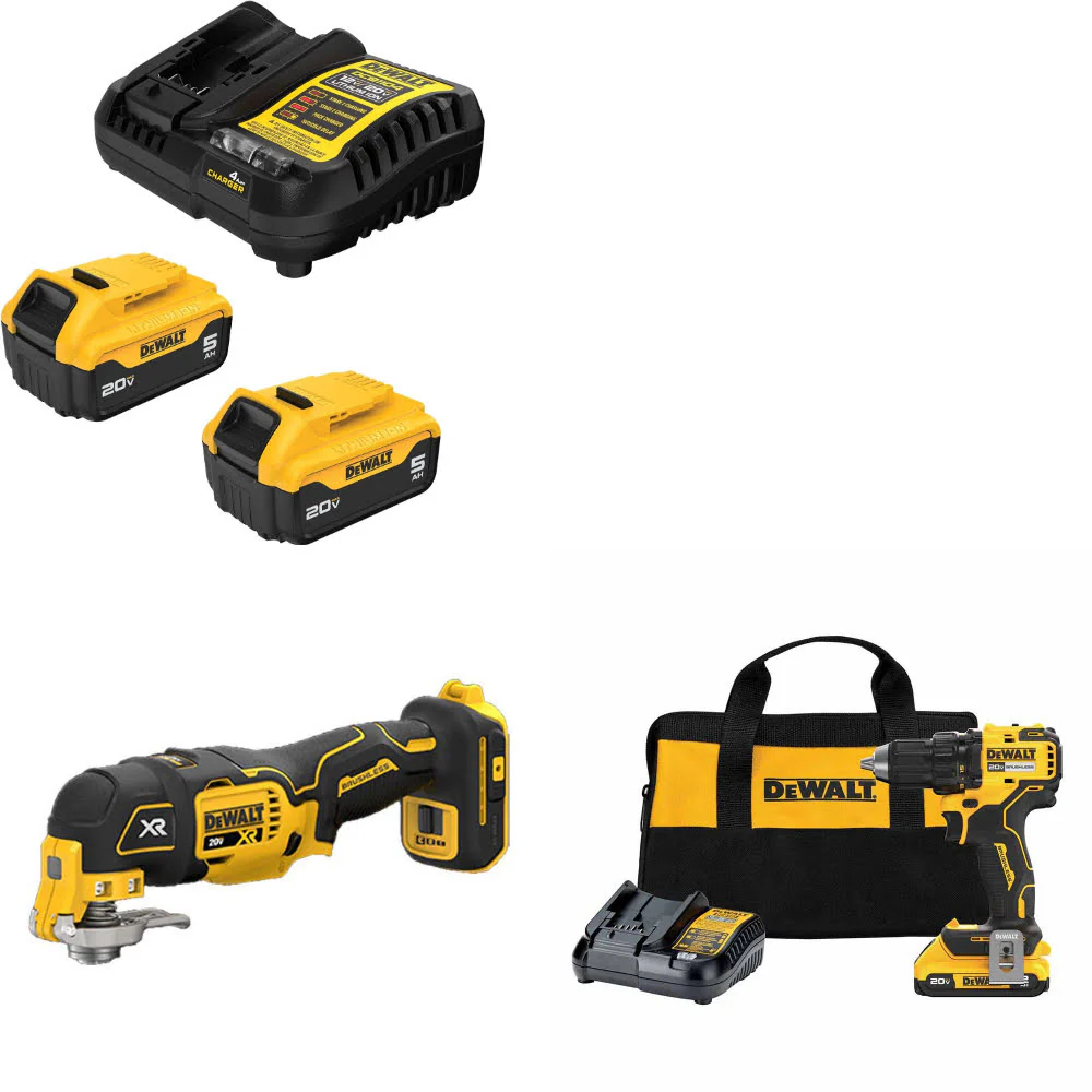 DeWalt DCB205-2C 20V Starter Kit W/ DCS356B 20V Multi-Tool & Drill/Driver Kit - Moutools