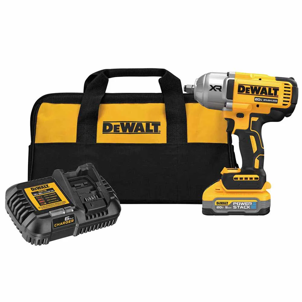 DeWalt DCF900H1 20V Max XR 1/2 In. High Torque Impact Wrench With Hog Ring Anvil Kit With Dewalt Powerstack 5.0 Ah Battery - Moutools