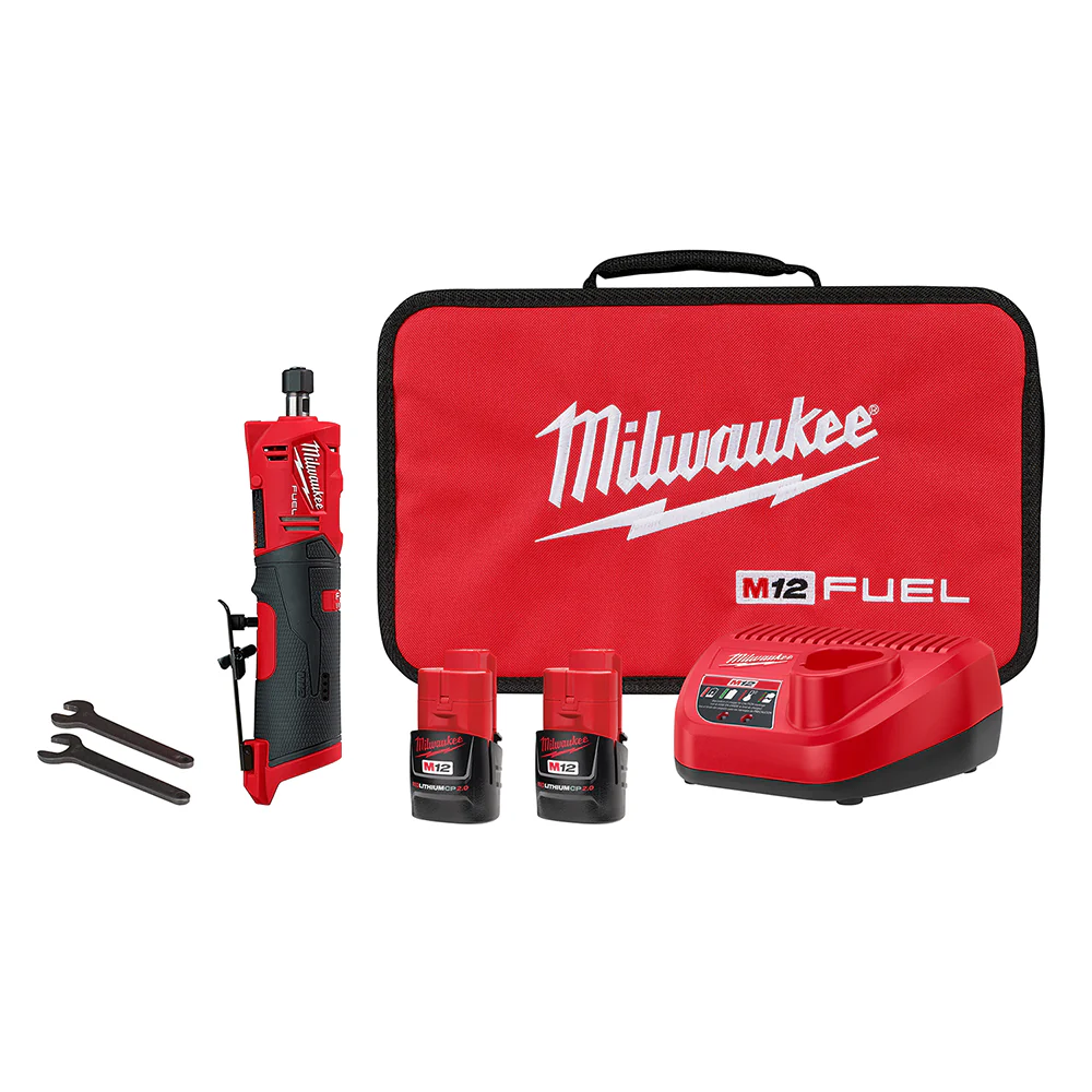 Milwaukee 2486-22 M12 FUEL Straight Die Grinder, 2 Battery Kit - Moutools