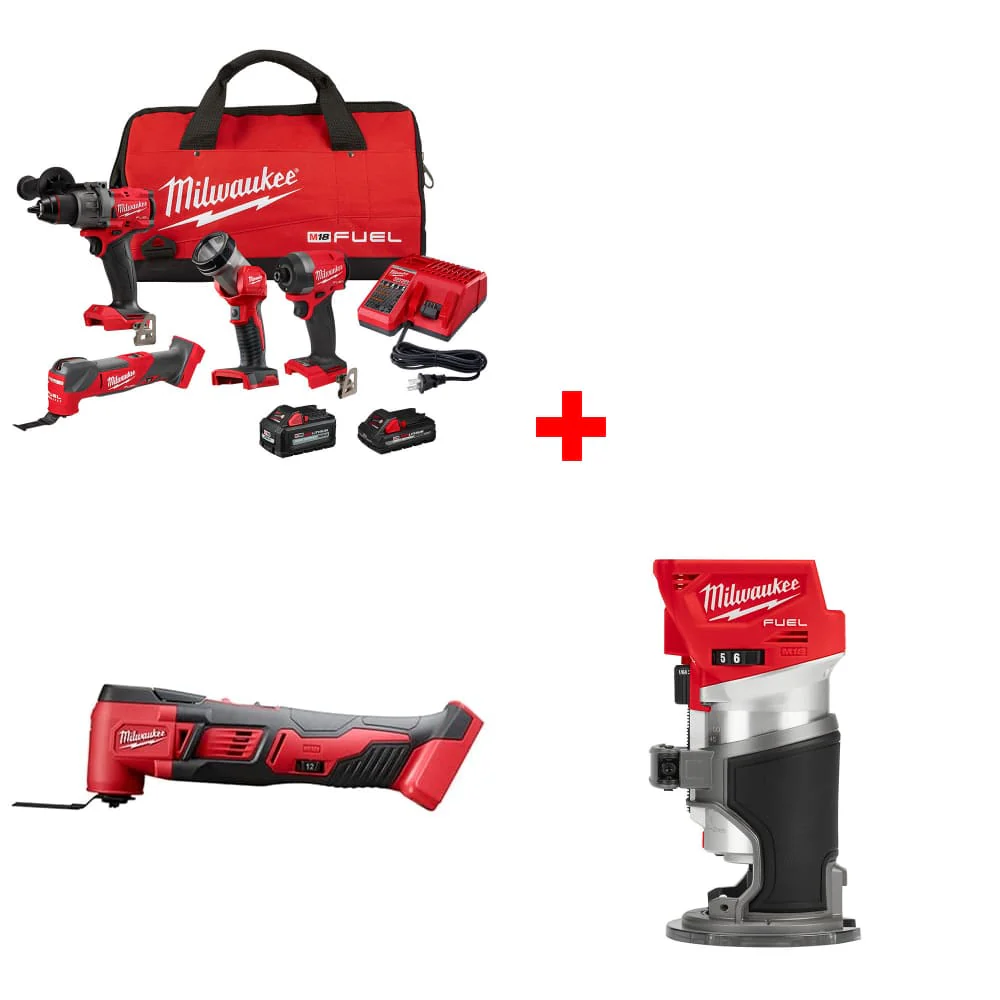 Milwaukee 3698-24MT M18 4-Tool Combo Kit w/ FREE 2626-20 Multi-Tool & Router - Moutools