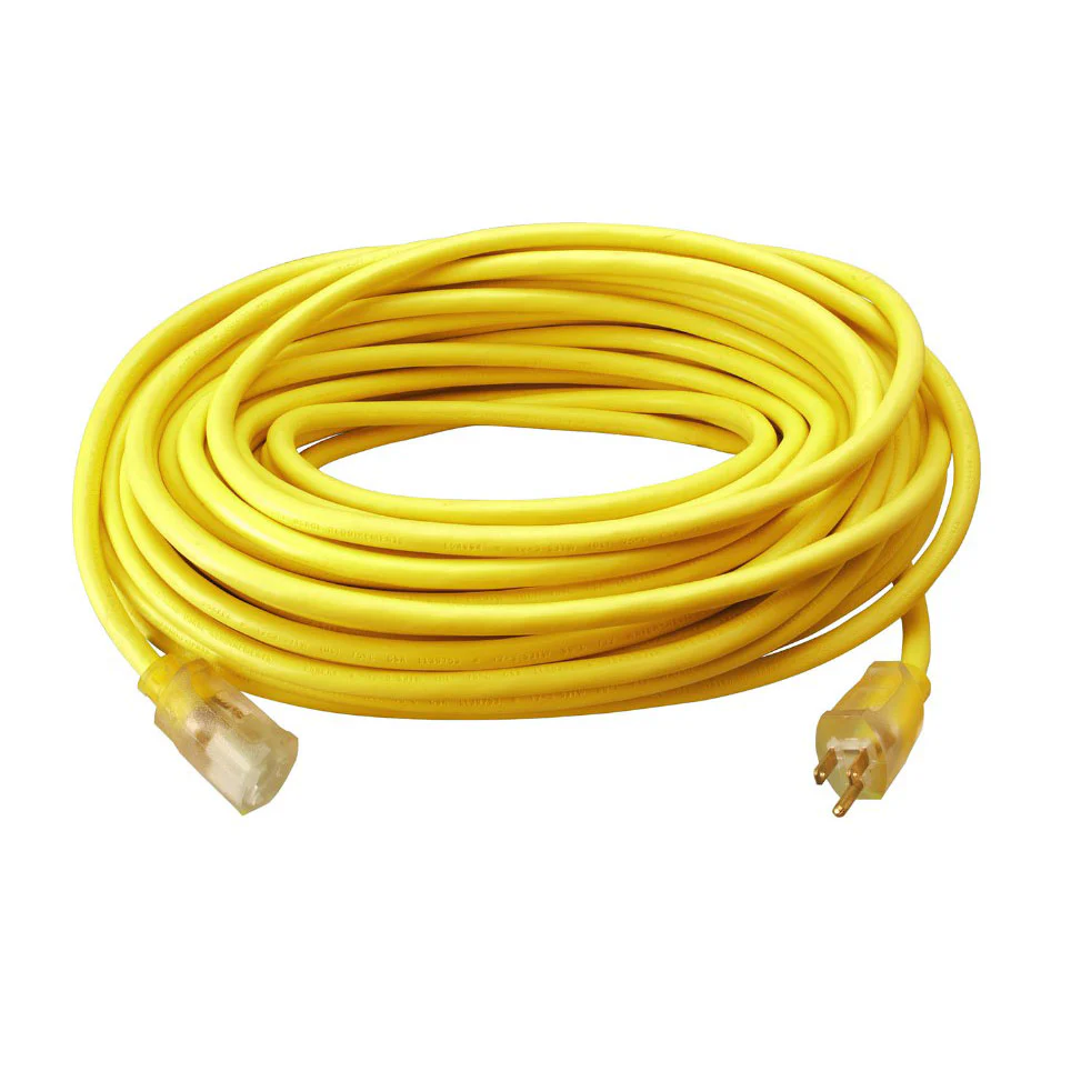 Southwire 2589SW0002 12/3 100' SJTW Yellow Extension Cord with Lighted End - Moutools
