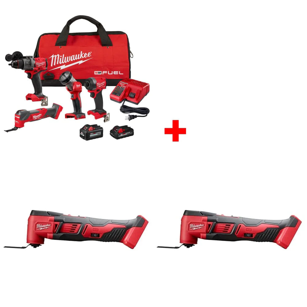 Milwaukee 3698-24MT M18 4-Tool Combo Kit w/ FREE 2626-20 M18 Multi-Tool, 2 Pack - Moutools