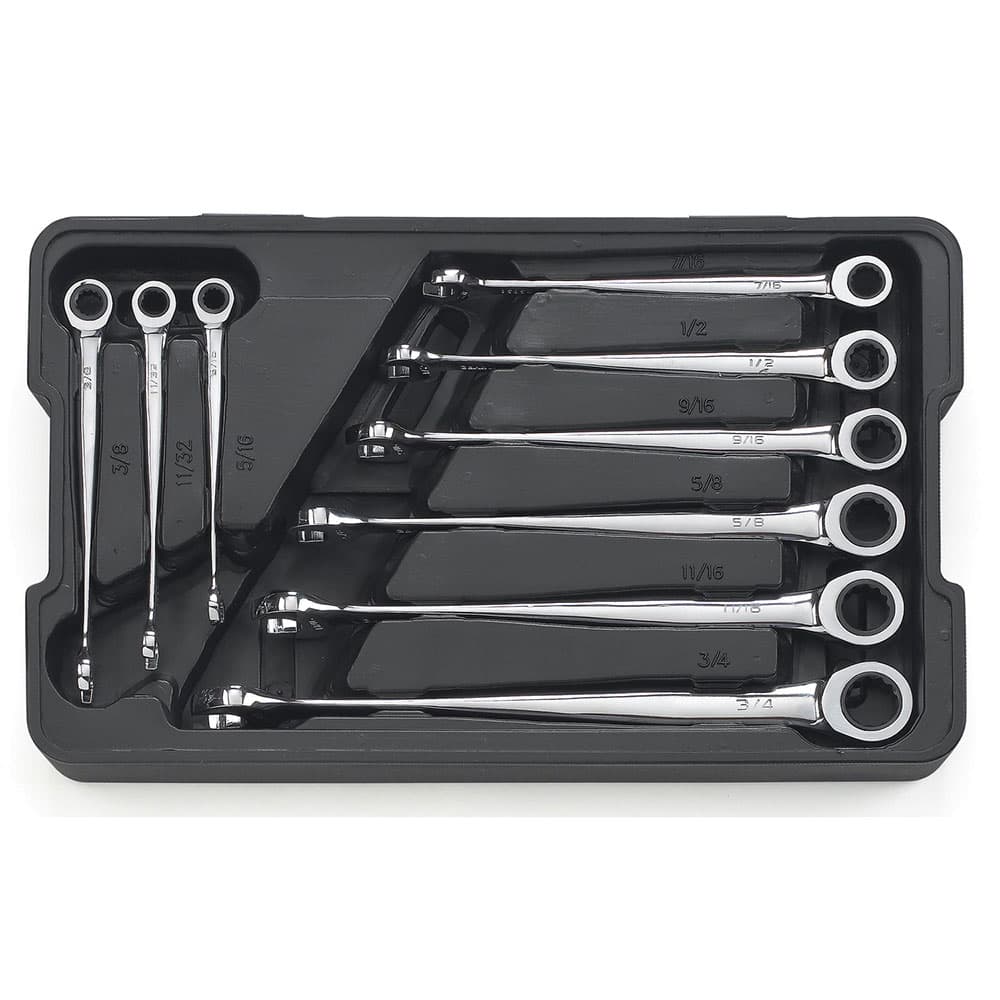 GearWrench 85898 9 Pc. 72-Tooth 12 Point XL X-Beam Ratcheting Combination SAE Wrench Set - Moutools