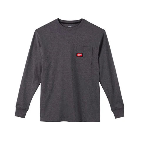 Milwaukee 602G-2X Heavy Duty Pocket T-Shirt (602), Long Sleeve, Gray, 2X - Moutools