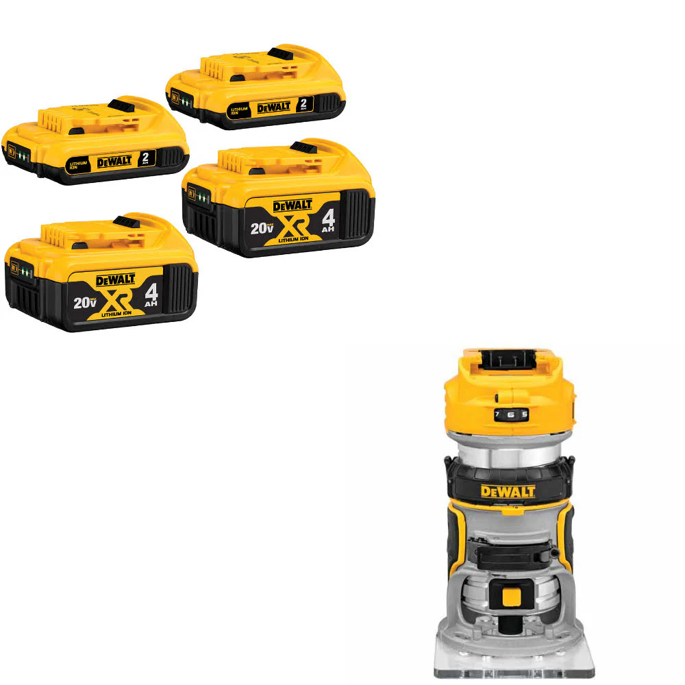 DeWalt DCB324-4 20V MAX Li-Ion Battery 4-Pack W/ FREE DCW600B 20V Router, Bare - Moutools