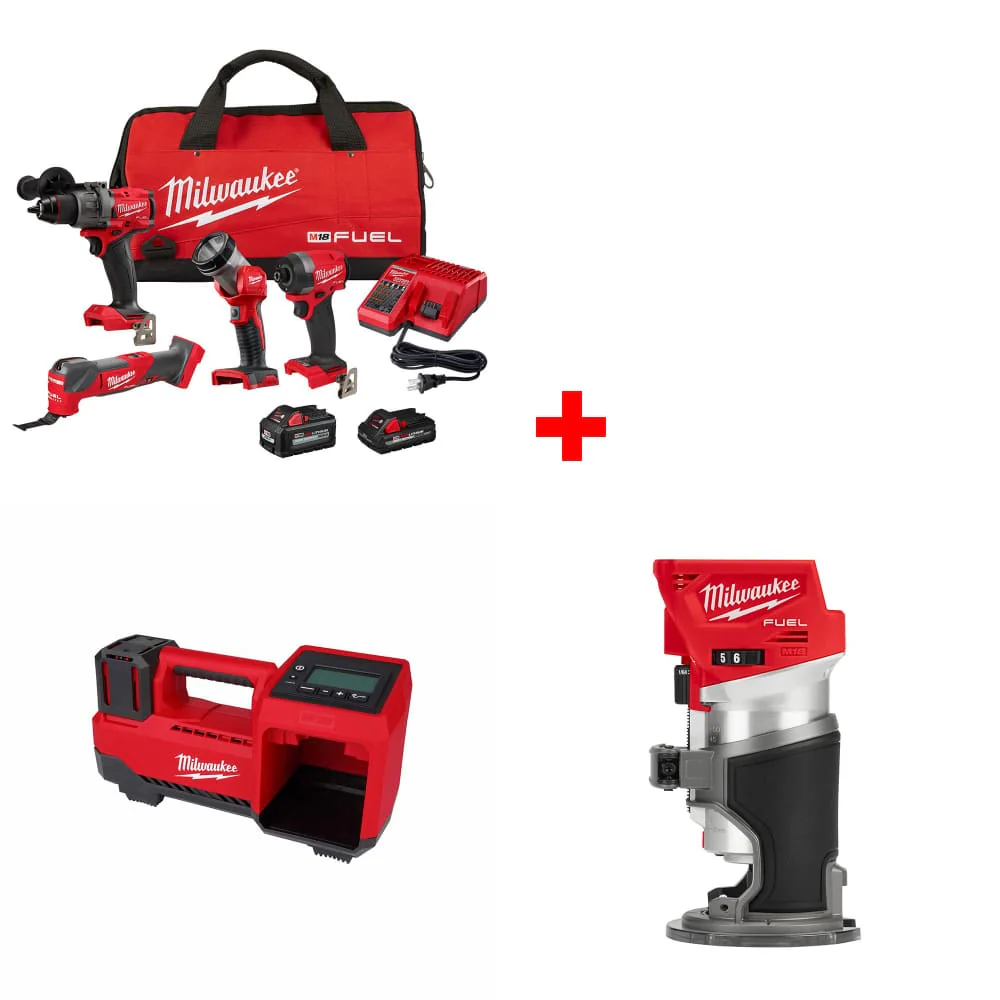 Milwaukee 3698-24MT M18 FUEL 4-Tool Combo Kit w/ FREE M18 Inflator & Router - Moutools