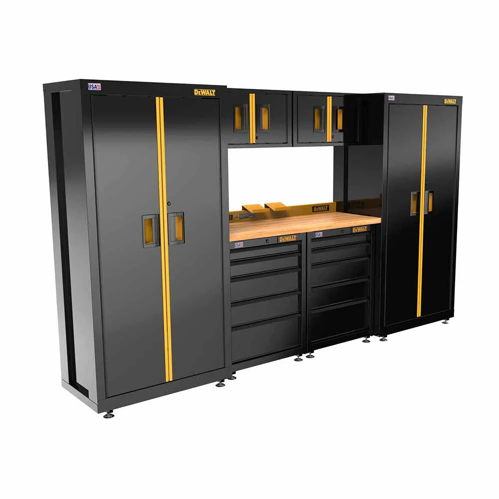 DeWalt DWST27301 Welded Storage Suite: 126-in Wide, 7 Piece Suite with 2, 5-Drawer Base Cabinets and Wood Top - Moutools