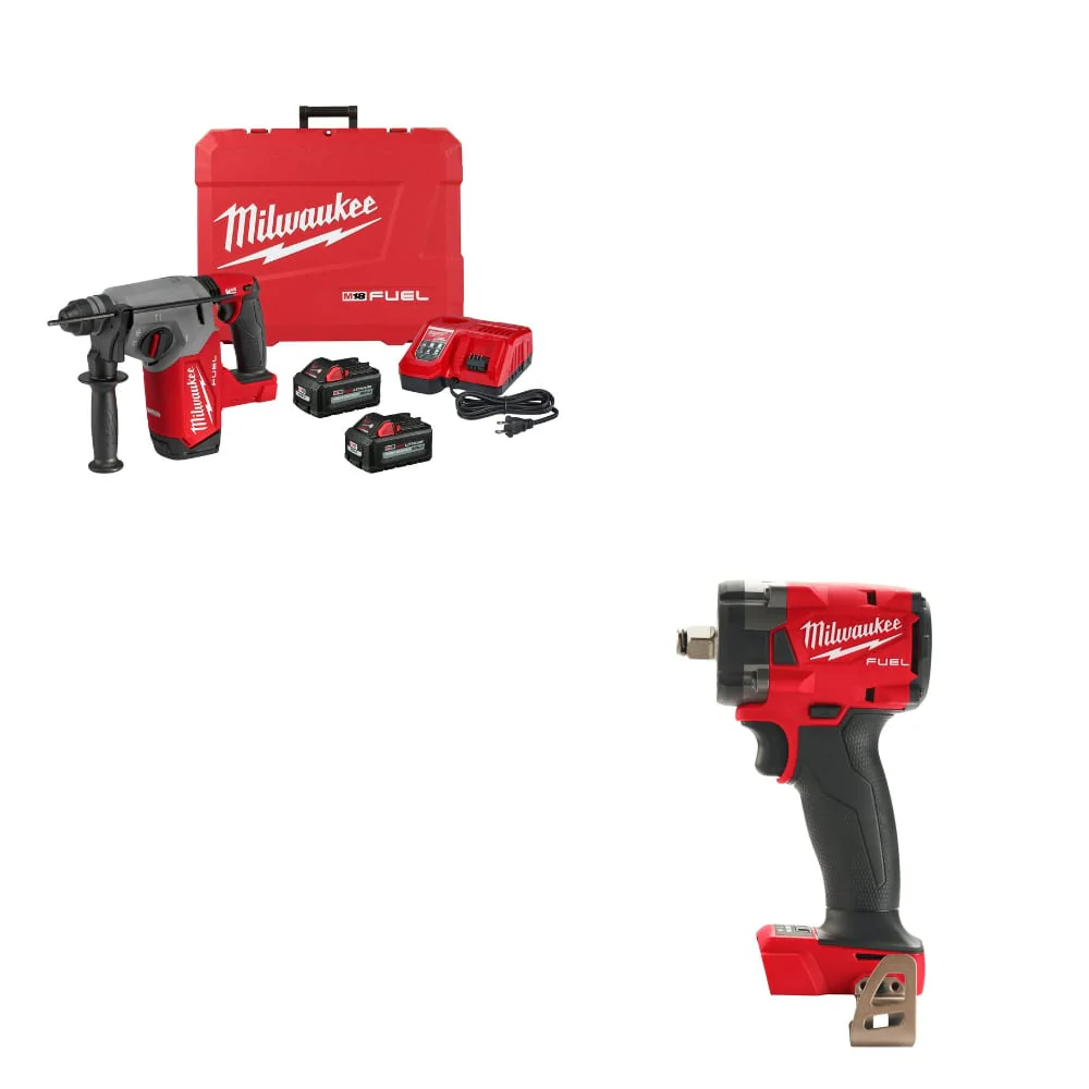 Milwaukee 2912-22 M18 FUEL Rotary Hammer Kit W/ FREE 2855-20 M18 Impact Wrench - Moutools