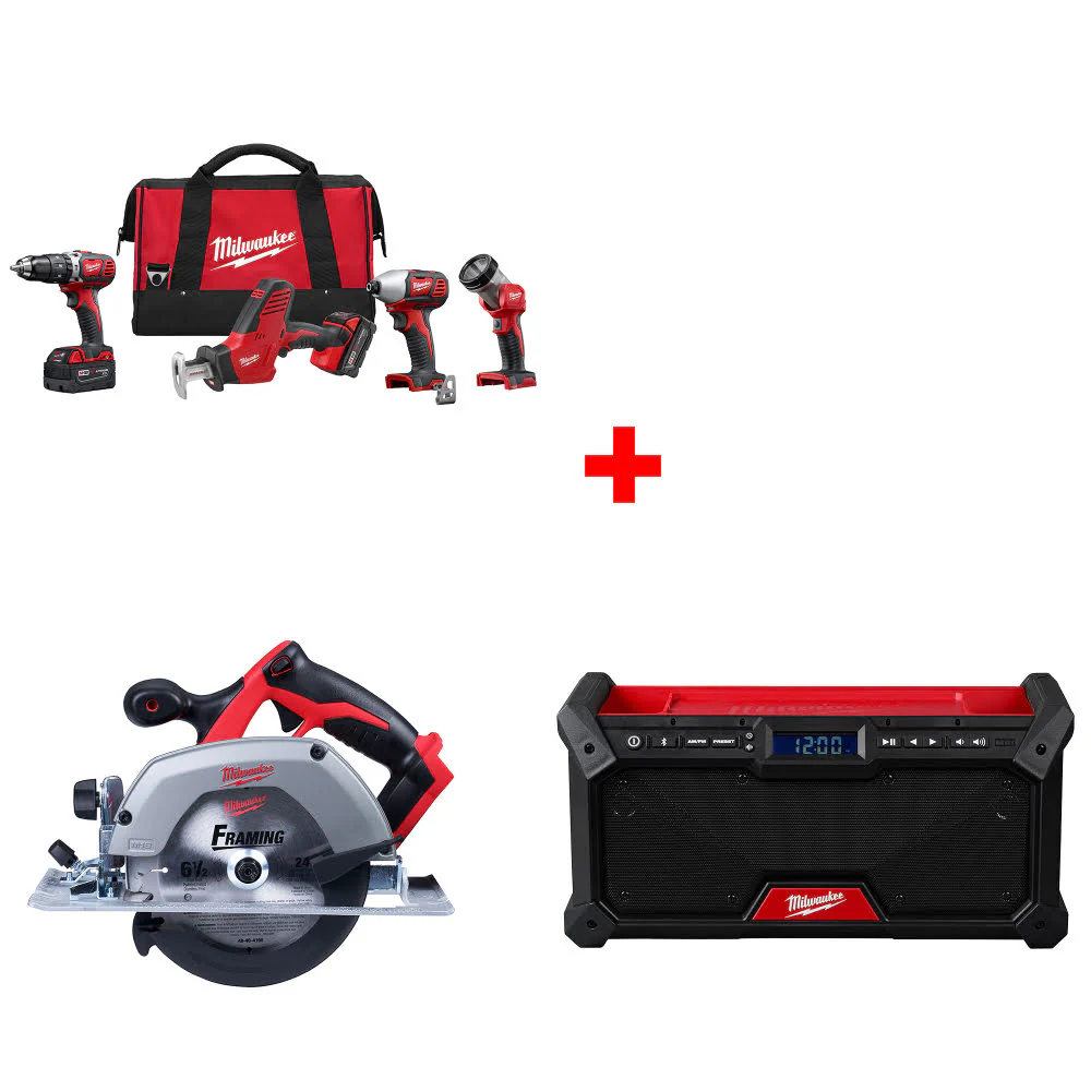 Milwaukee 2695-24 M18 4-Tool Combo Kit W/ FREE 2630-20 M18 Circ Saw & Radio - Moutools