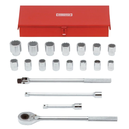 Proto J55200 3/4 Drive 19 Pc. Metric Socket Set - 12 Point - Moutools