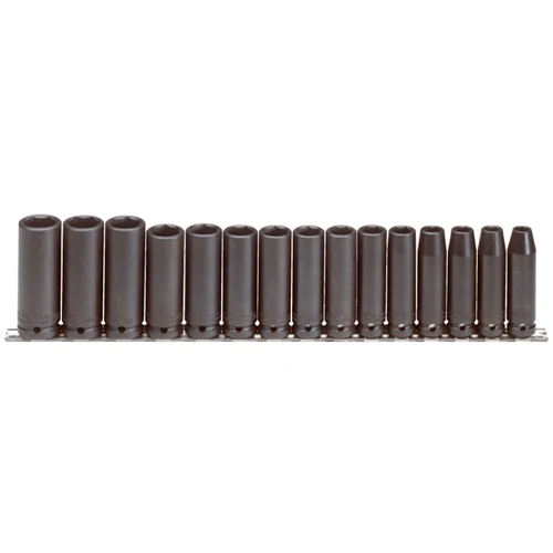 Proto J74214 1/2 Drive 15 Pc. Metric Deep Socket Set - 6 Point - Moutools